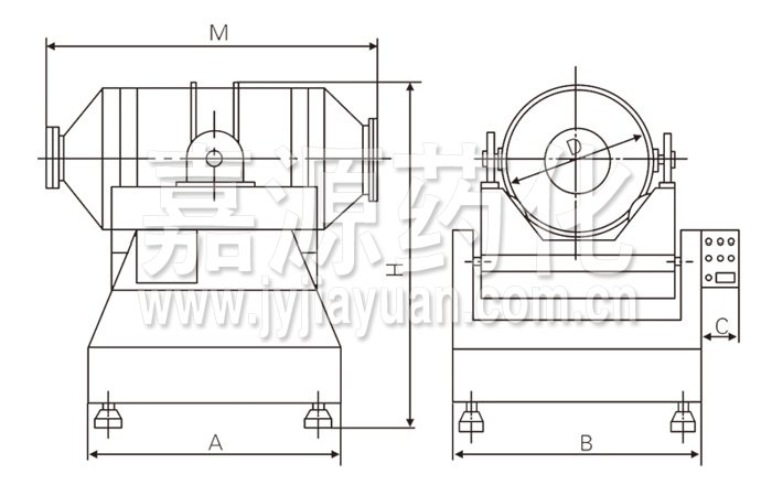 二維運(yùn)動(dòng)混合機(jī)結(jié)構(gòu)示意圖 二維運(yùn)動(dòng)混合機(jī)結(jié)構(gòu)示意圖